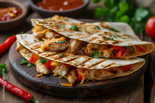 Mexican quesadilla with chicken cheese and peppers