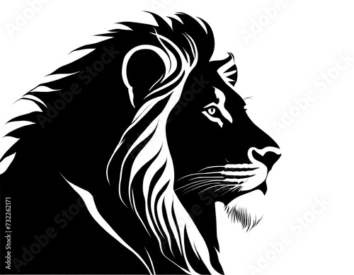 Black silhouette of a lion isolated in a white background, vector look. Generative Ai.