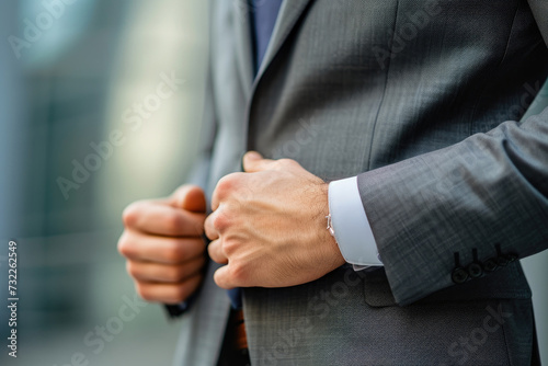 Close-up of businessman hands on the suit
