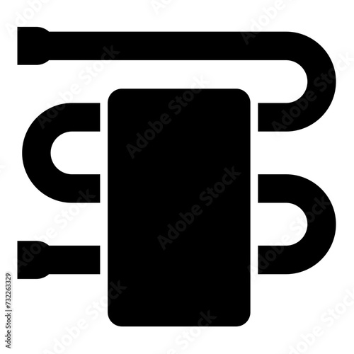 Heated towel rail with towel dryer bathroom equipment icon black color vector illustration image flat style