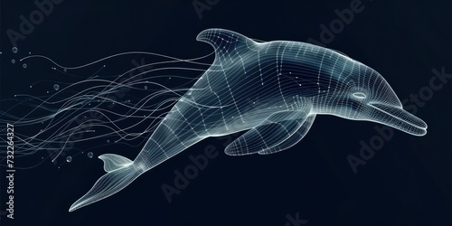 Illustration of a Dolphin Created from Digital Wavy Lines  Demonstrating Modern Technologies