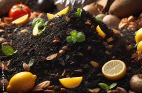 green plant on a compost pile,Organic Fertilizer, Compost and composted soil are processed into a composting pile of rotting waste with fruit and vegetable garbage,
