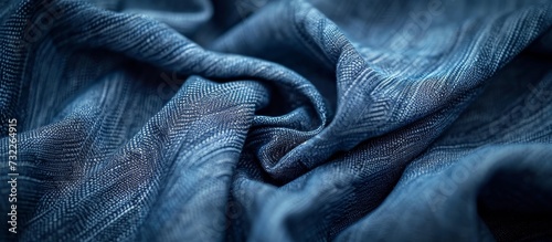 A detailed shot capturing the electric blue color and intricate pattern of a denim fabric, reminiscent of a rock landscape. photo