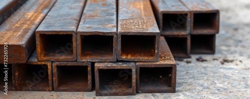 Rusted rectangular profile pipes.