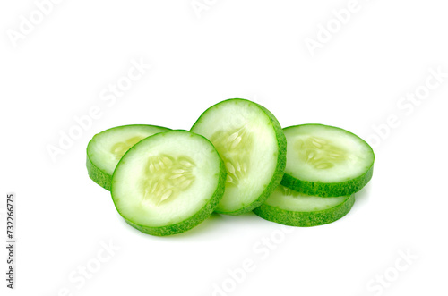 Fresh slice cucumber close up on a white background