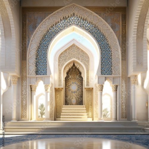 Beautiful Islamic style mosque interior. The mosque is decorated with Islamic patterns. © MrHamster