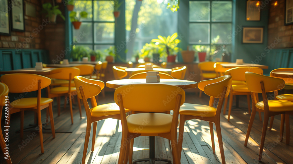 Empty modern cafe with no people with plenty of natural light