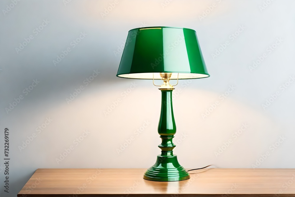 A sophisticated and super detailed portrayal of a green table lamp isolated on a clean, white surface A sophisticated and super detailed portrayal of a green table lamp isolated on a clean, white surface