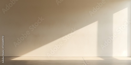 Within the vacant room, the off-white walls provide a muted backdrop, while the elongated rays of sunlight filter through the window, casting a stretched luminosity across the space.