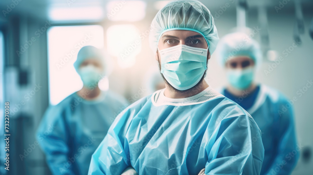 Emergency team of medical doctors with operating room background in hospital Emergency team of medical doctors with operating room background in hospital