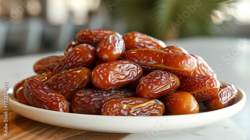 delicious dried dates fruit on white plate