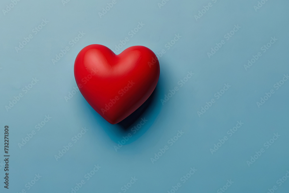 Heartfelt Valentine's Day. Red heart on blue background with copy space. Perfect for romantic messages. 