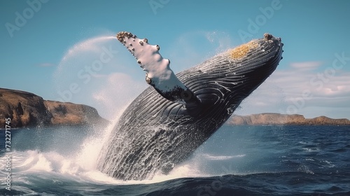 Slow motion close up humpback whale jumping over the sea, Generative Ai