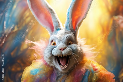 The laughing hare is a clown in a magical forest.