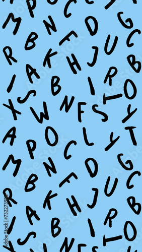 template with the image of keyboard symbols. set of letters. Surface template. pastel blue background. Vertical image.