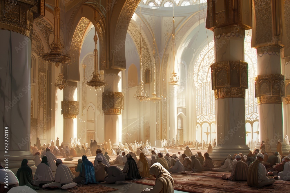 Muslim people praying in the mosque