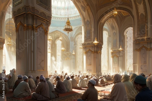 Muslim people praying in the mosque