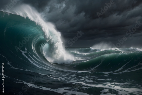 A stormy sea with huge waves photo