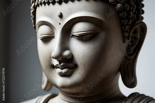 A close up of a face of Buddha with an isolated background