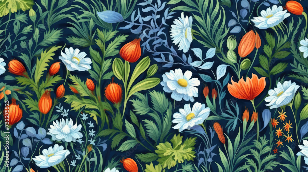 Fototapeta premium Patterns from stylized plants, herbs, and flowers