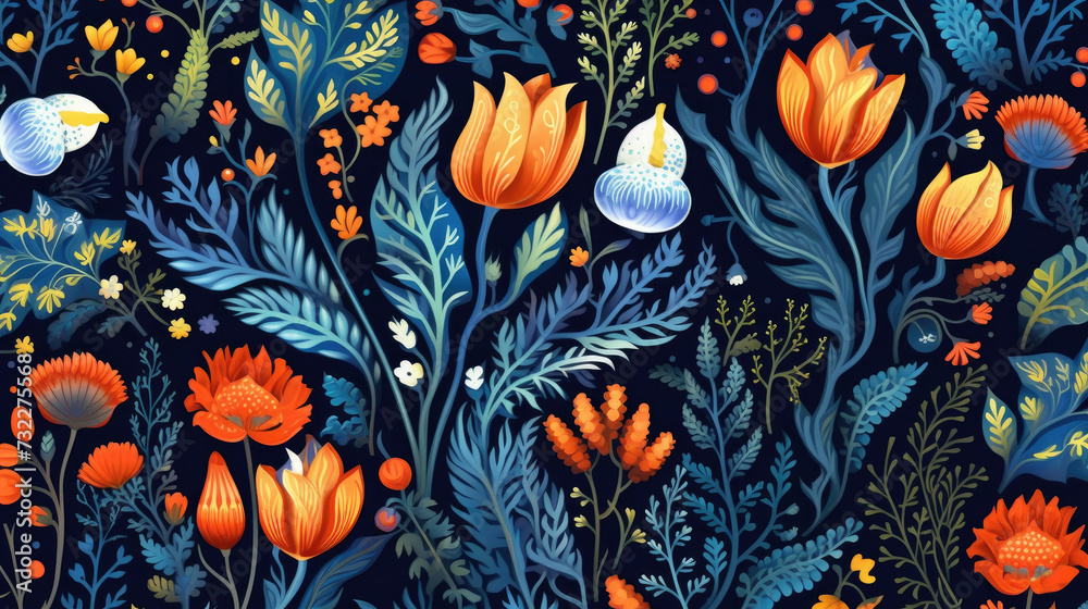 Patterns from stylized plants, herbs, and flowers