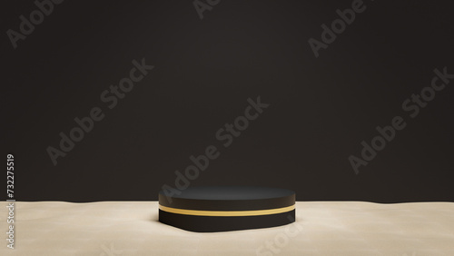 3D stage with black and gold accents