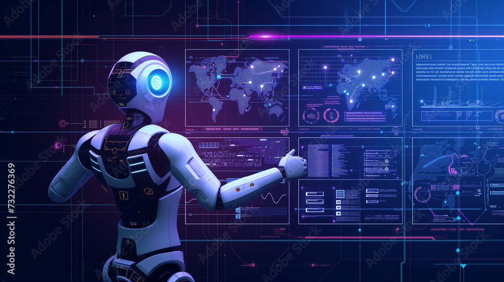 Fototapeta premium man using the website or software technology AI to help and support work for chatbot, chat ai, generate image, write code, and data analysis using technology smart robot AI