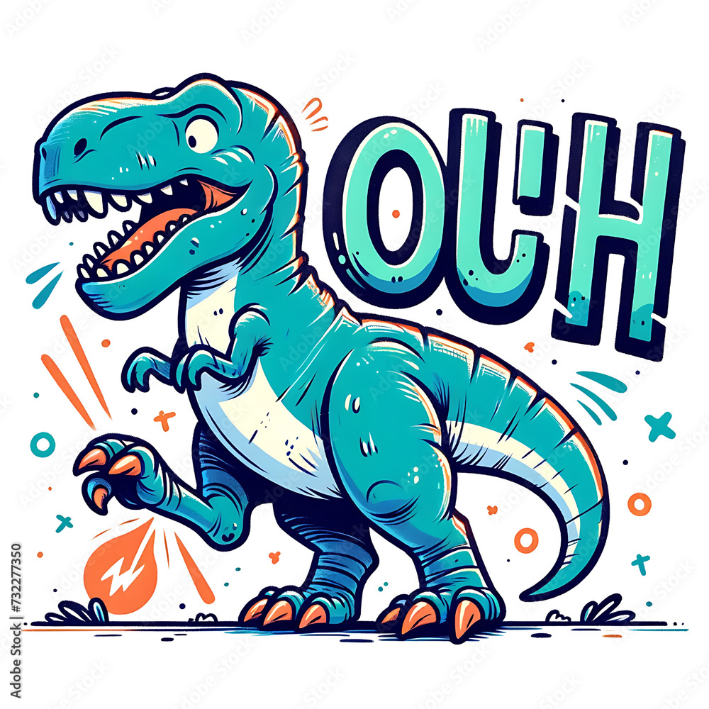 Fototapeta premium T Rex funny cartoon design in a vibrant vector illustration style, incorporating elements like dinosaurs