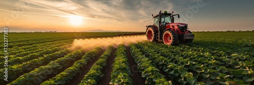 Spraying herbicides on a soybean field using a tractor. Generative Ai.