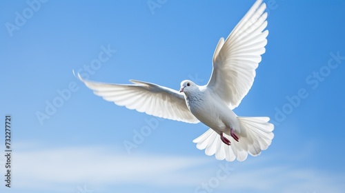 dove flies in the blue sky	