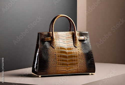 luxury lady handbag in leather on minimal background
