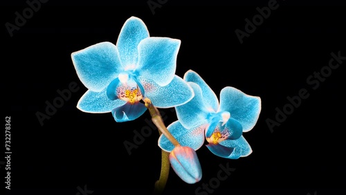 Blue phalaenopsis orchid flowers bloomed on a black background. Time lapse, close-up. Wedding background, Valentine's Day concept. Time Lapse.4k