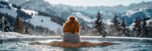 A young lady relaxing in a hot tub. Generative Ai.