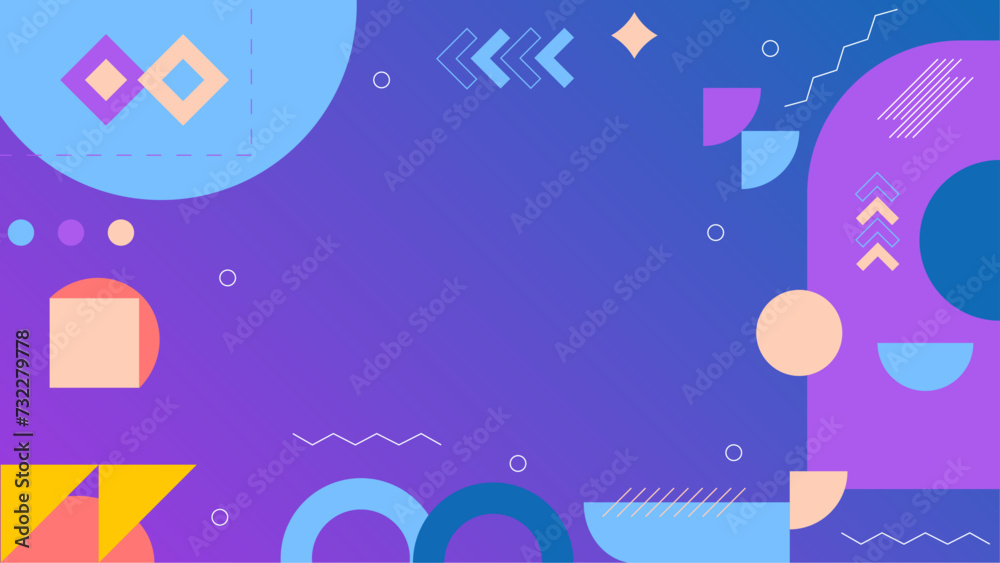 Abstract geometry with modern gradient purple color. Colorful abstract geometrical template with random shapes.