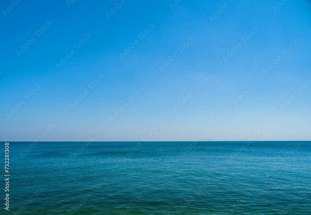 Panorama front view landscape Blue sea and sky blue background morning day look calm summer Nature tropical sea Beautiful  ocen water travel 