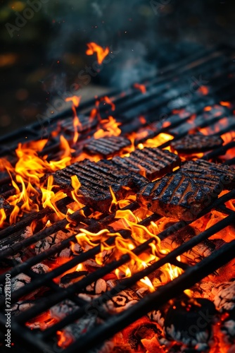 A grill with a roaring hot fire