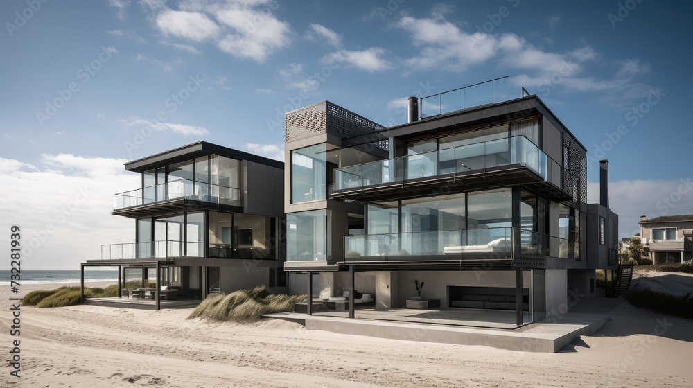 Contemporary house on the beach. Generative AI Contemporary house on the beach. Generative AI