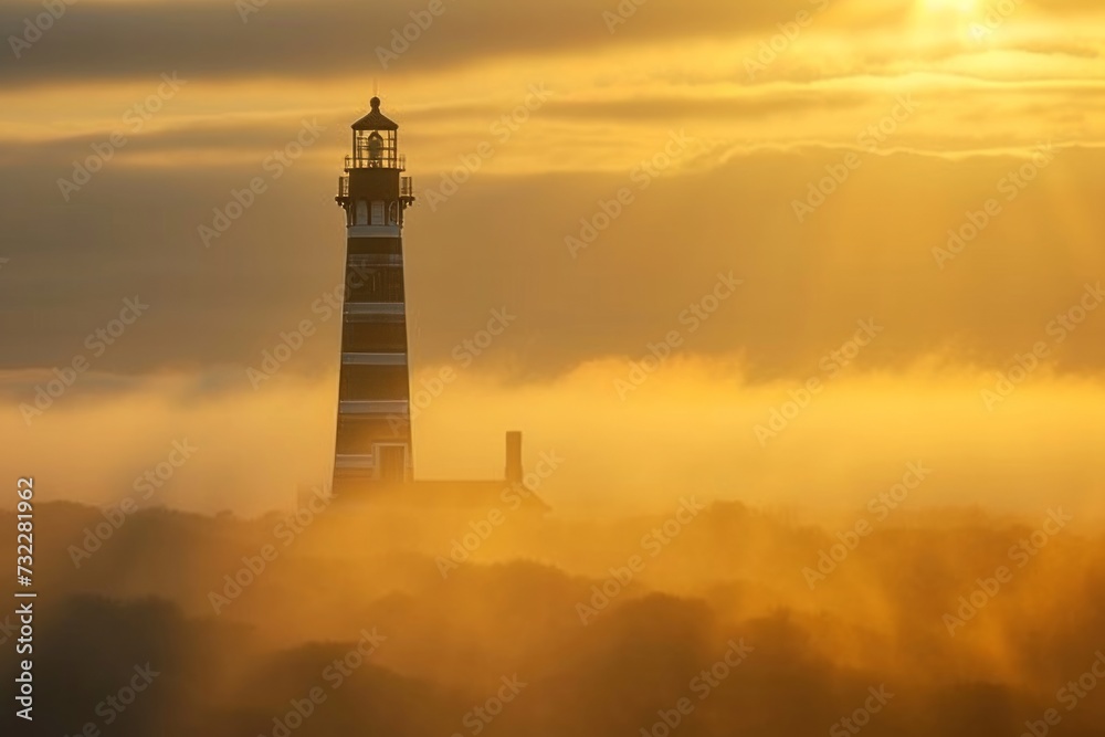 Early morning mist surrounding the Bodie Island Lighthouse at dawn