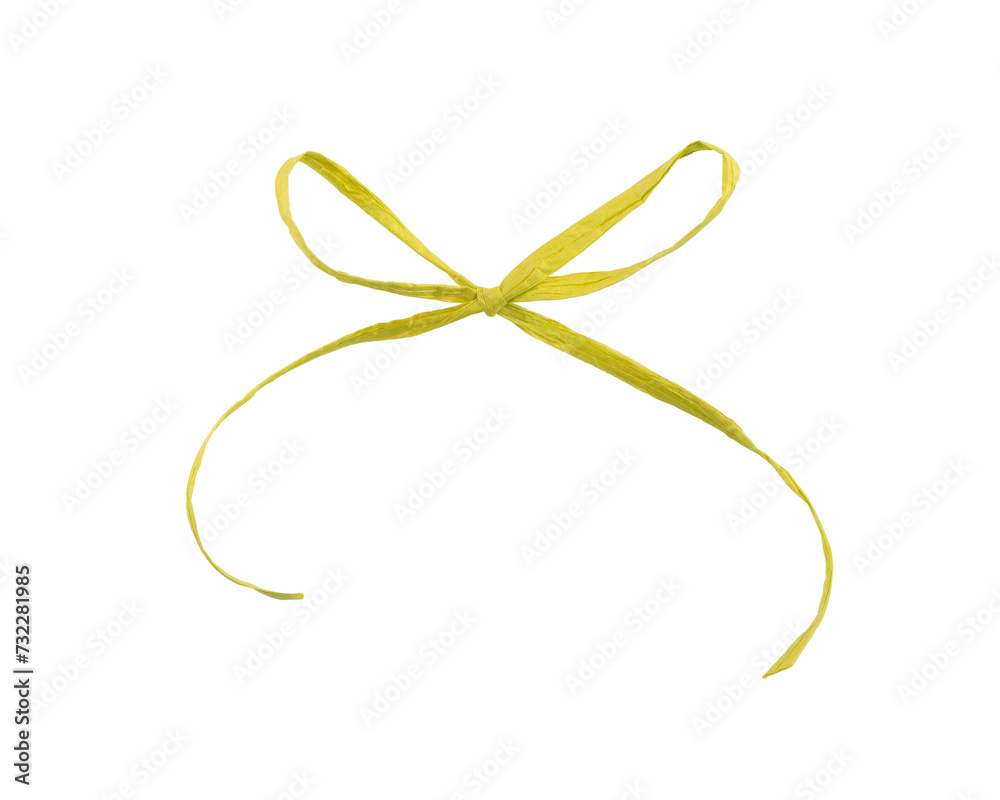 Bow made of yellow paper ribbon isolated on white background Bow made of yellow paper ribbon isolated on white background
