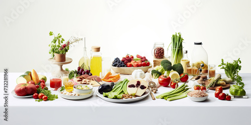 Healthy food  diet vegetarian foods on white background displaying dieting options  generated ai