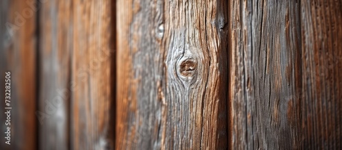 A detailed view of a wooden fence reveals a single screw embedded in the sturdy hardwood plank.