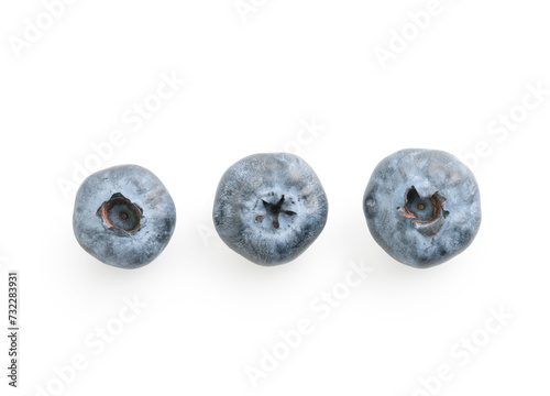 Three big blueberries isolated on white background