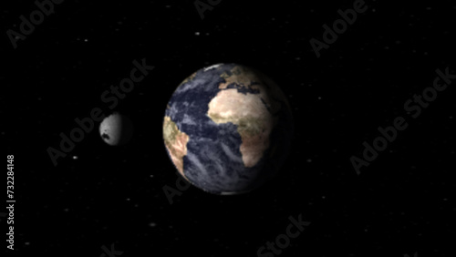 Fototapeta Naklejka Na Ścianę i Meble -  The moon rotates around Earth at night, with a low-angle view against a space with stars in the sky. The path of the earth around the sun. The moon cycle and orbit around earth outline diagram