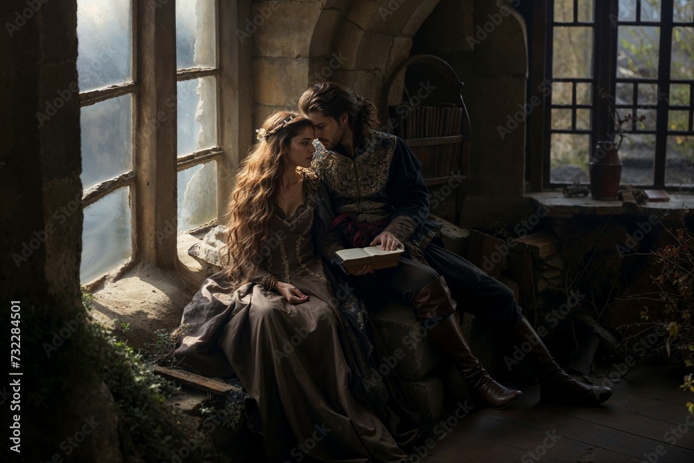 Renaissance Couple Sharing a Literary Moment