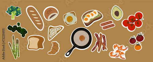 Cute stickers of Breackfast healty foods vector ilustration.