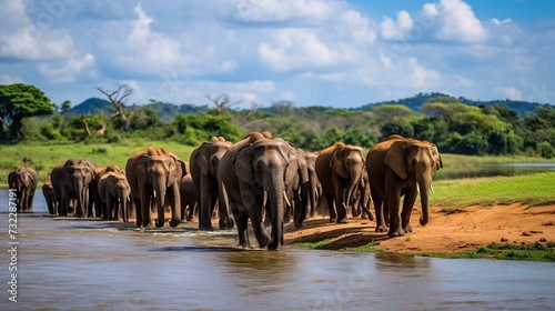 a herd of elephants is walking © Doni_Art