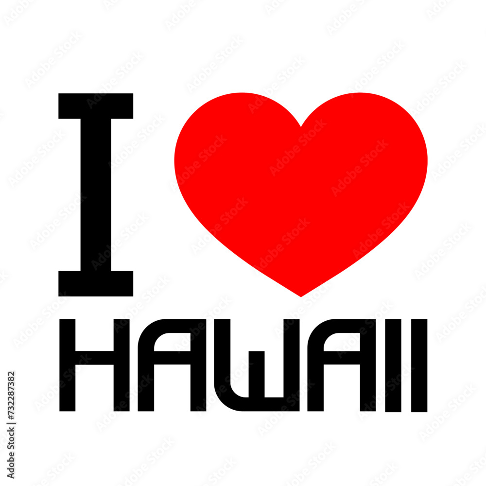 Black Red White Text I Heart Love hawaii city Vector EPS PNG Clip Art on white Background