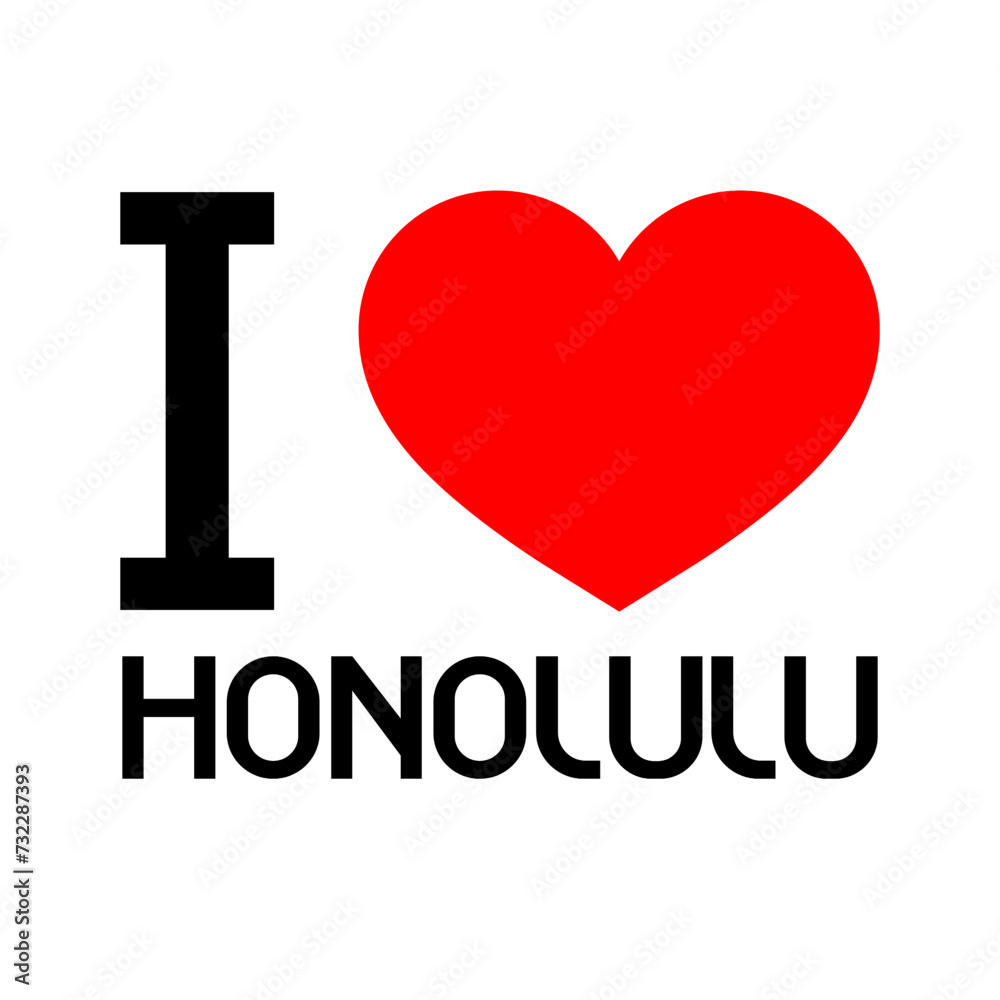 Black Red White Text I Heart Love honolulu city Vector EPS PNG Clip Art on white Background