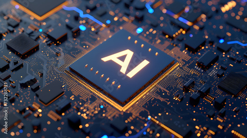 Glowing Ai artificial intelligence technology Chipset CPU on circuit board. electronic and technology Concept.