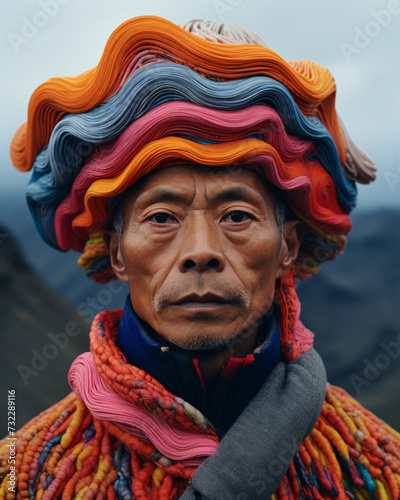 Portrait of an adult in traditional colorful clothes